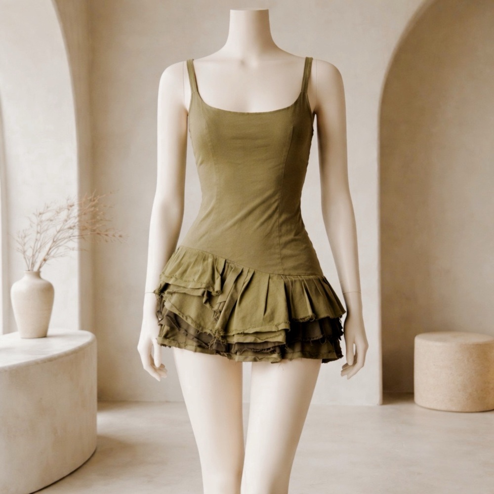 Zara Viral Pleated Mini Olive Green Romper